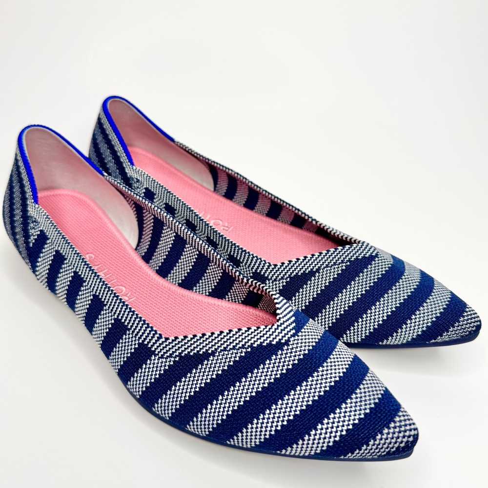 Women's 8 Rothy's Riviera the point striped navy blue ballet flats loafers shoes